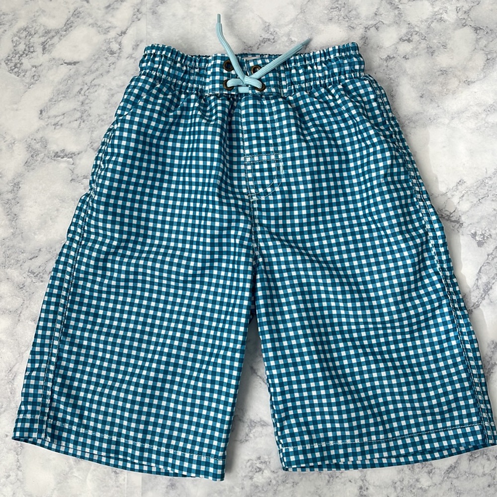 BEACH BROS Blue White Gingham Checkered Swim Beach Board Trunks Shorts 8